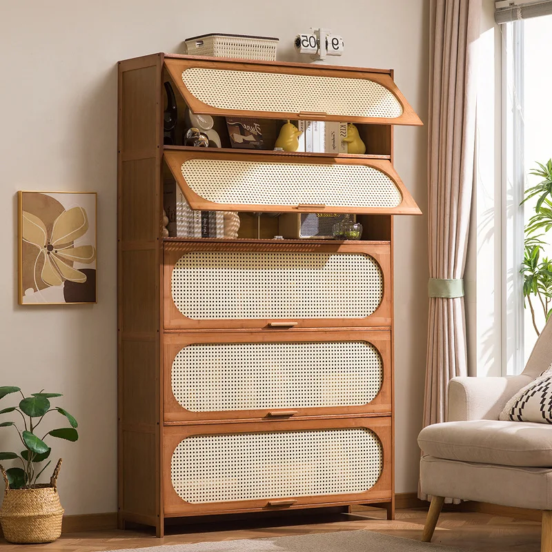 #Bamboo storage cabinet, living room storage rack, multi-layer storage cabinet