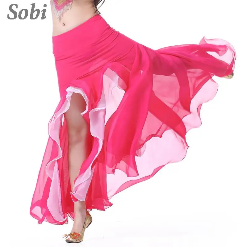 Falda profesional de danza del vientre para mujer, ropa de rendimiento de diosa, elegante, doble abertura, adultos