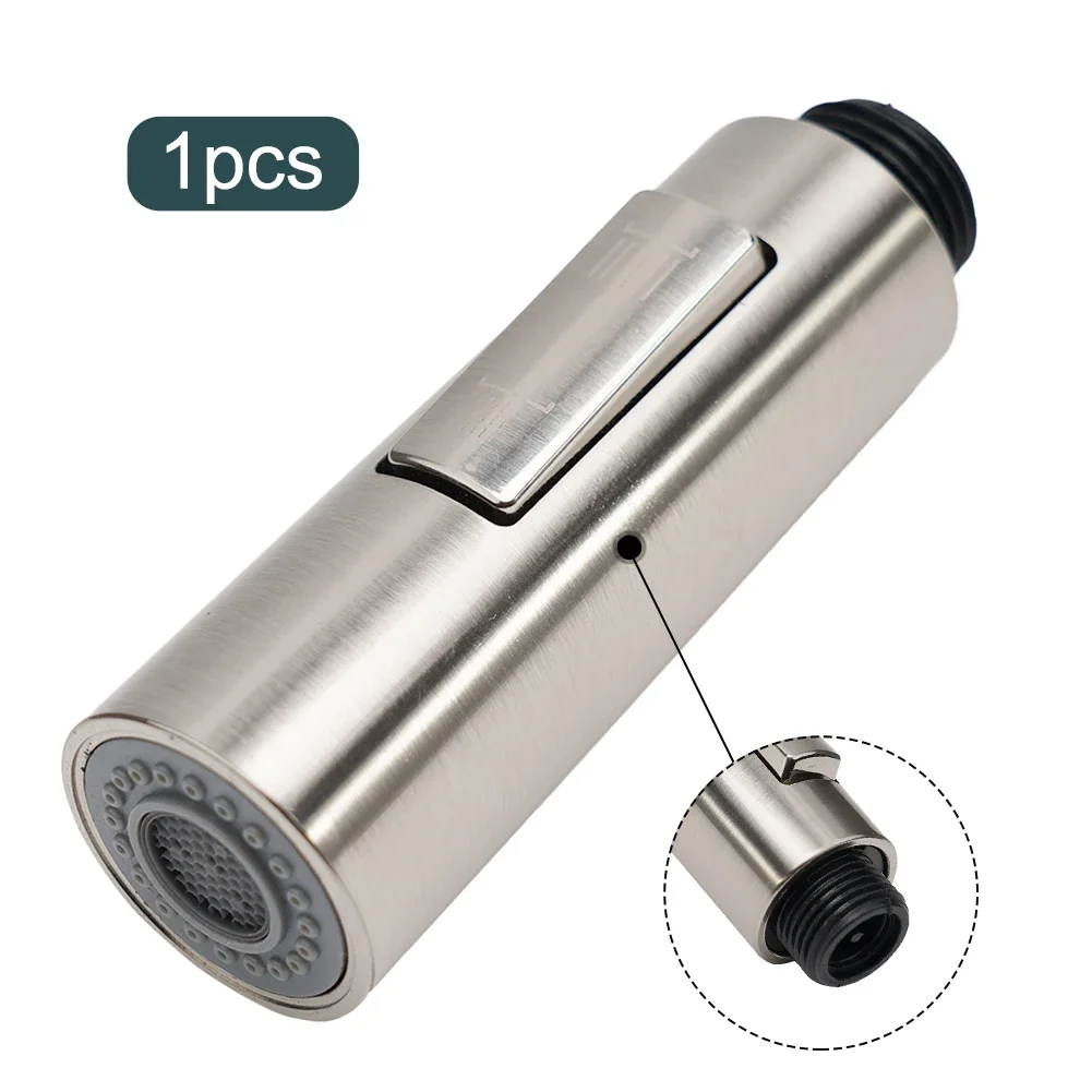 Kitchen Pull Out Spray Head with G1/2 Male Connector ABS Body Brushed Nickel Two Spray Types Centralized Injection