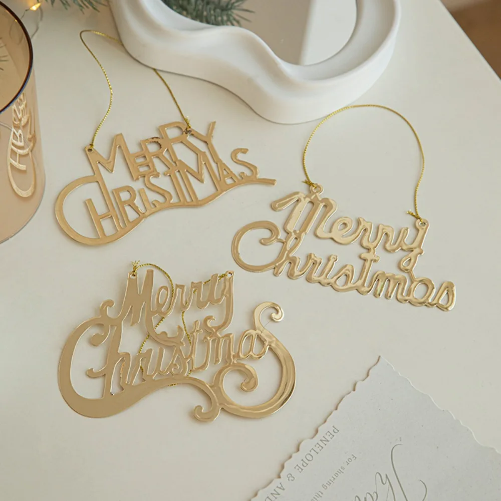 Merry Christmas Sign Ornaments Happy New Year Gold Iron Xmas Letter Pendant for Home Tree Door Hanging Metal Gold-Plating Widget