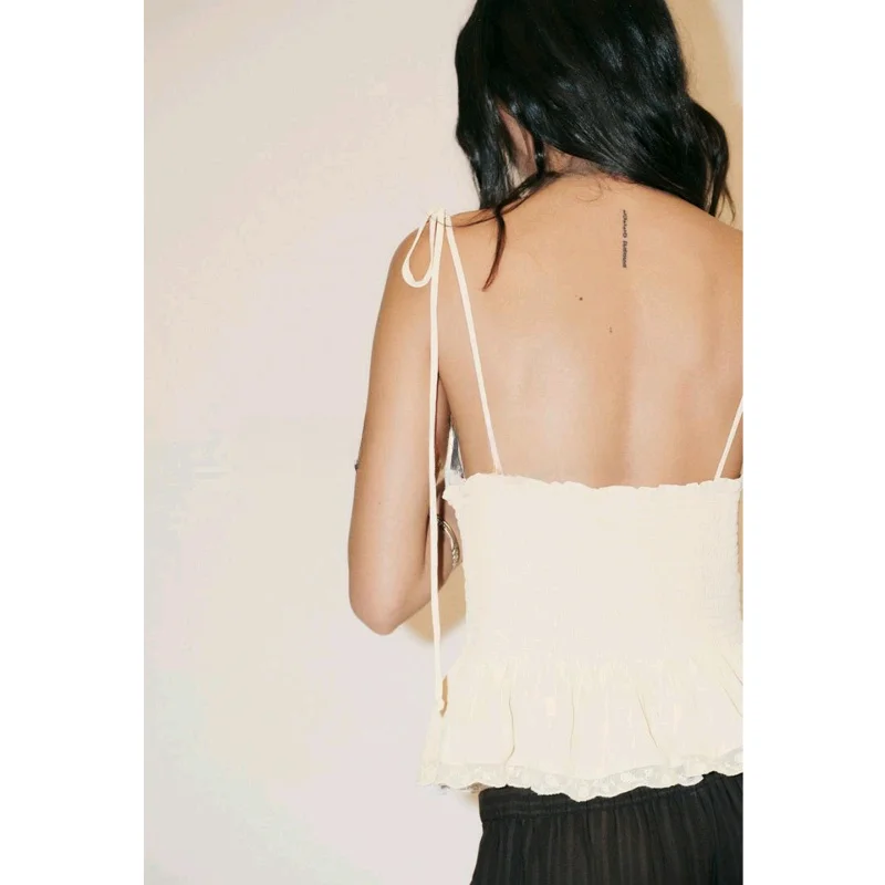 Canotta Bal decorata con nodo Faion da donna nuova estate Top francese Sle Slim Fit in fibra di poliestere V-ne Svel