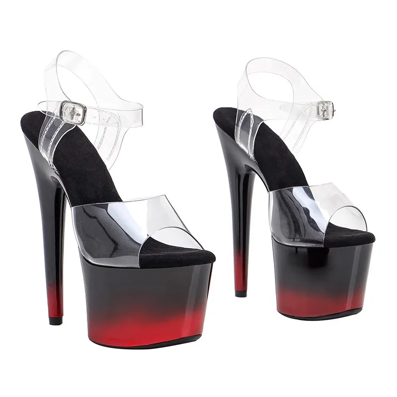 Peep Toe 17CM/7inches Pvc Upper Plating Platform Sexy High Heels Sandals Pole Dance Shoes 011