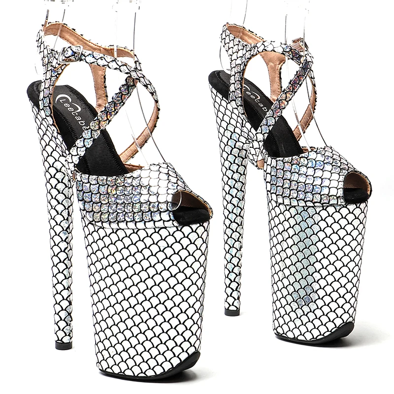 

Leecabe 23CM/9inches Silver color PU upper fashion trend exotic Platform Sexy High Heels Sandals Pole Dance shoes