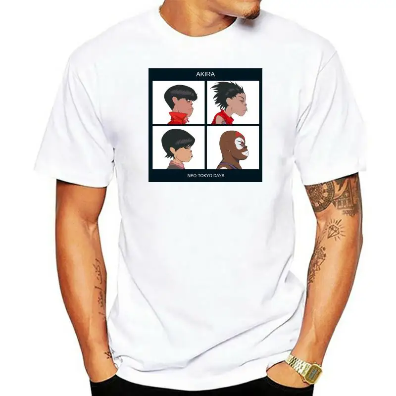 

Akira Neo-Tokyo Days Demon Days Parody Black T-Shirt Shotaro Kaneda Tetsuo Shima Round Neck Tee Shirt