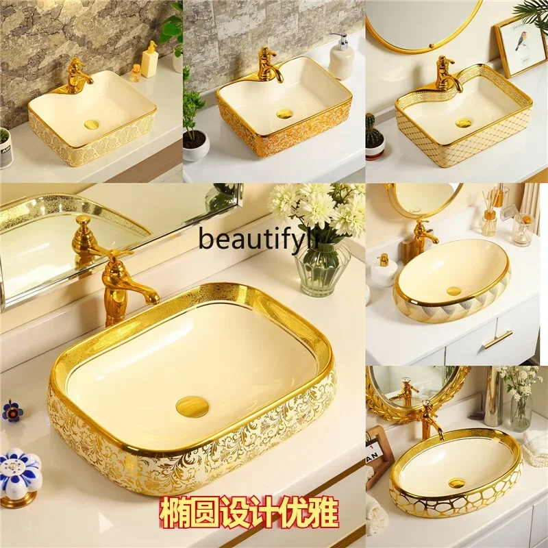

ss K178 ss25 European-style gold table basin wash basin oval, color face wash, bathroom ceramic basin household
