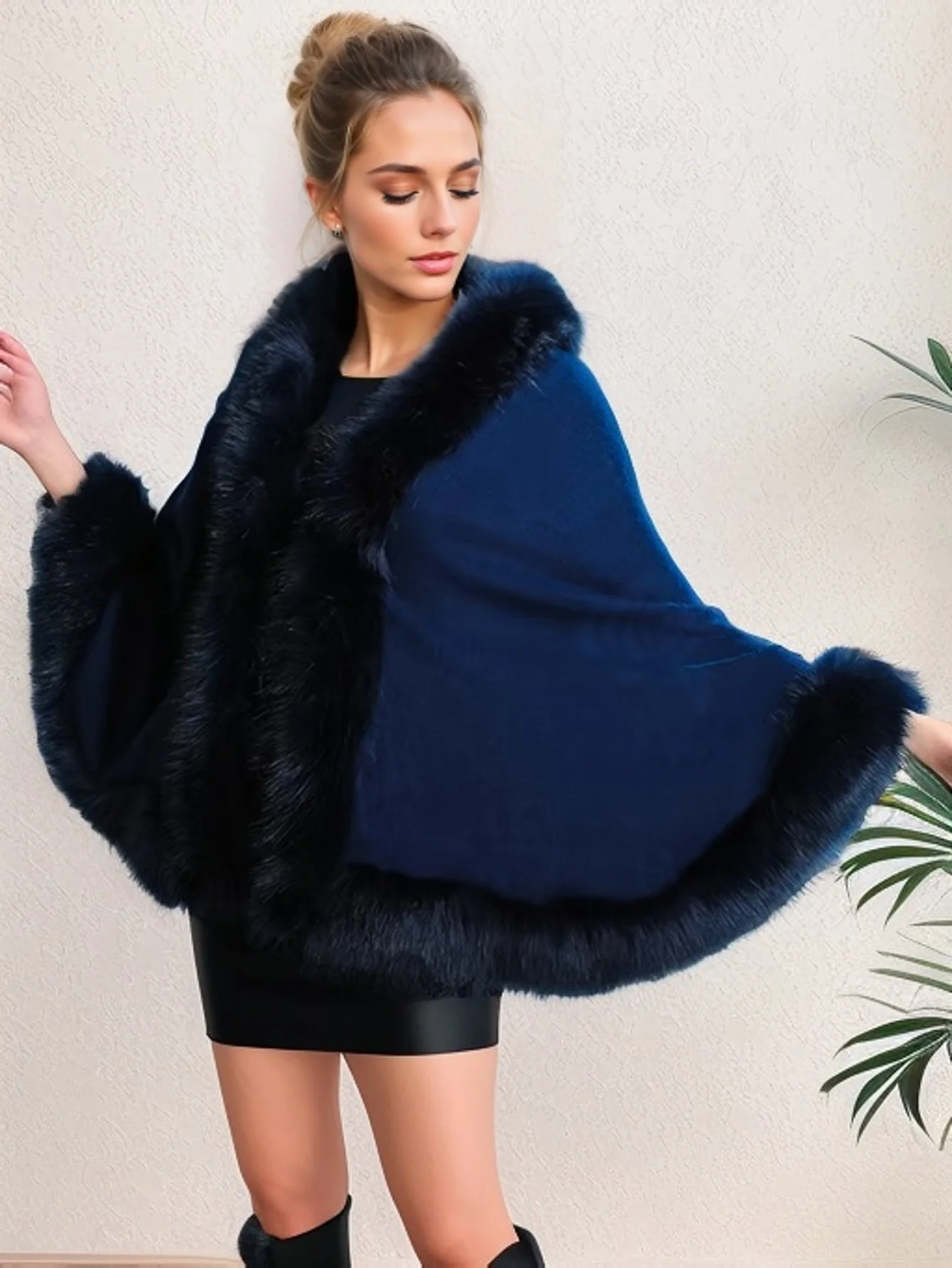 여성용 인조 모피 칼라 가을-겨울 짧은 니트 가디건, 자카드 패턴 캐주얼 스타일 디너 파티용 원사이즈 Ccape