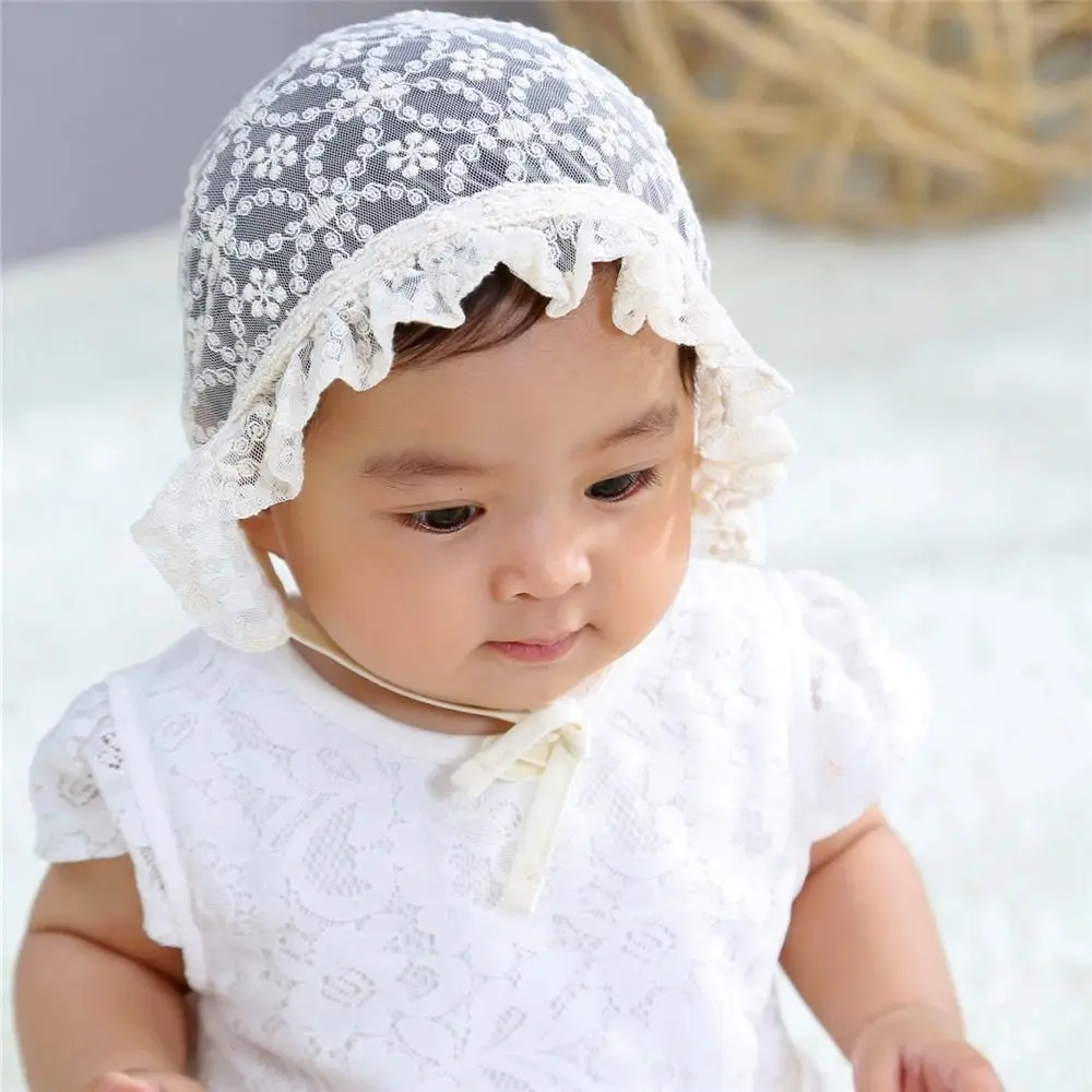 Fashion Thin Sunshade Hat Cotton Hollow Beanie Lace Flower Sweet Mesh Cap Baby