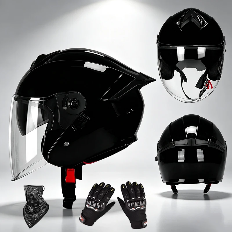 3C Certified Motorcycle Helmet, Dual‑Visor, Sun‑Protection & Ventilation Hole Design, 3/4 Open‑Face Helmet for Men & Women, All‑