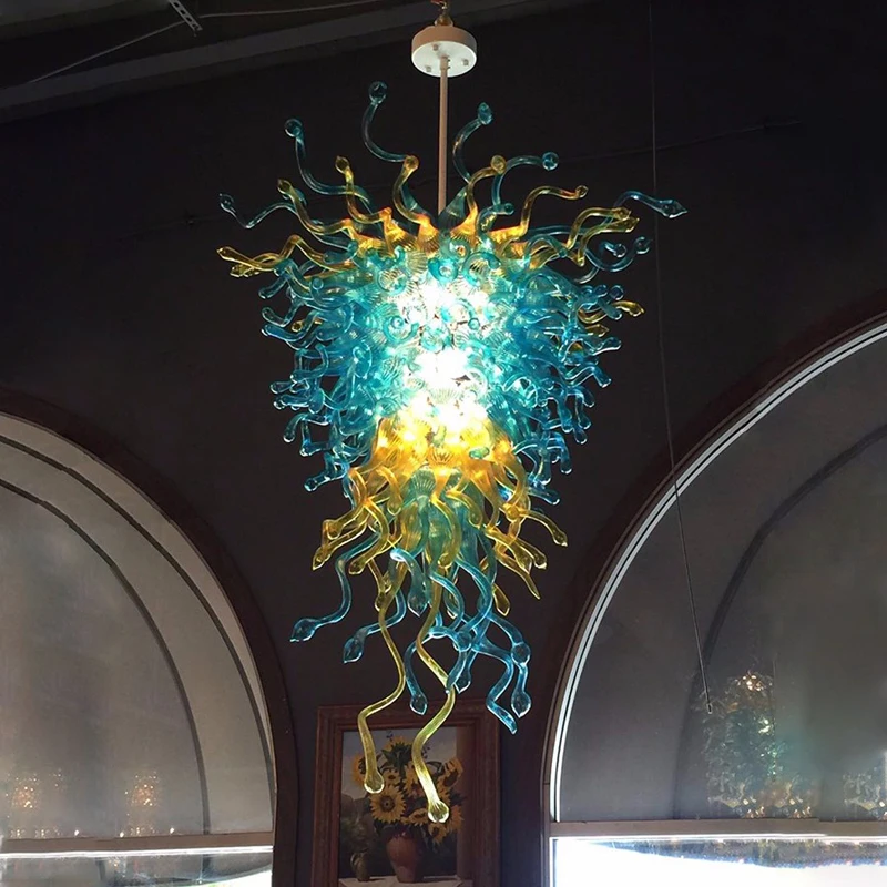 Modern Tiffany Blue Chandeliers Lighting LED Art Deco Colored Glass Pendant Hanging Lamp for Restaurant Living Room