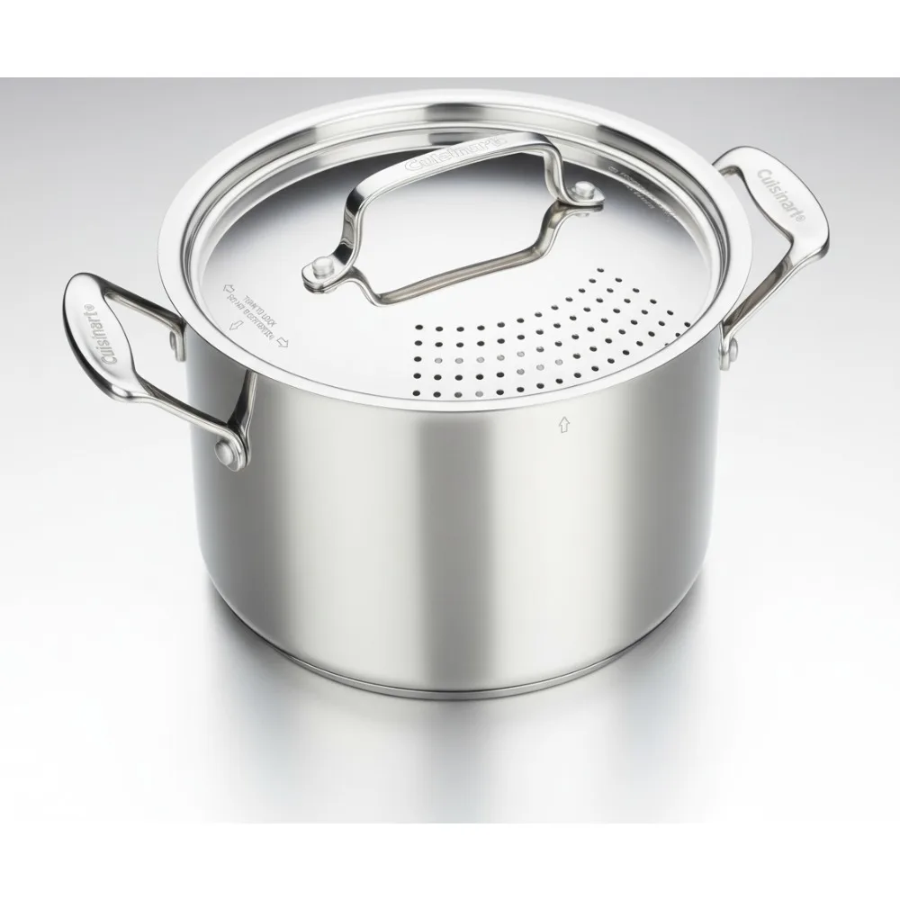 

6-литровая кастрюля для макарон из нержавеющей стали с крышкой-сителем — легко кипячение и слив для домашних поваров