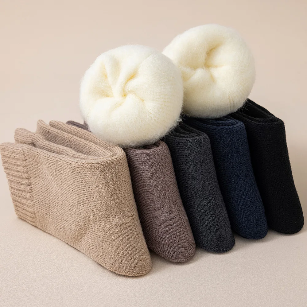 5 Paar Herren-Socken aus Merinowolle, für den Winter, verdickt, warm, Kaschmir-Socken, modische einfarbige Frottee-Socken – Detail 8