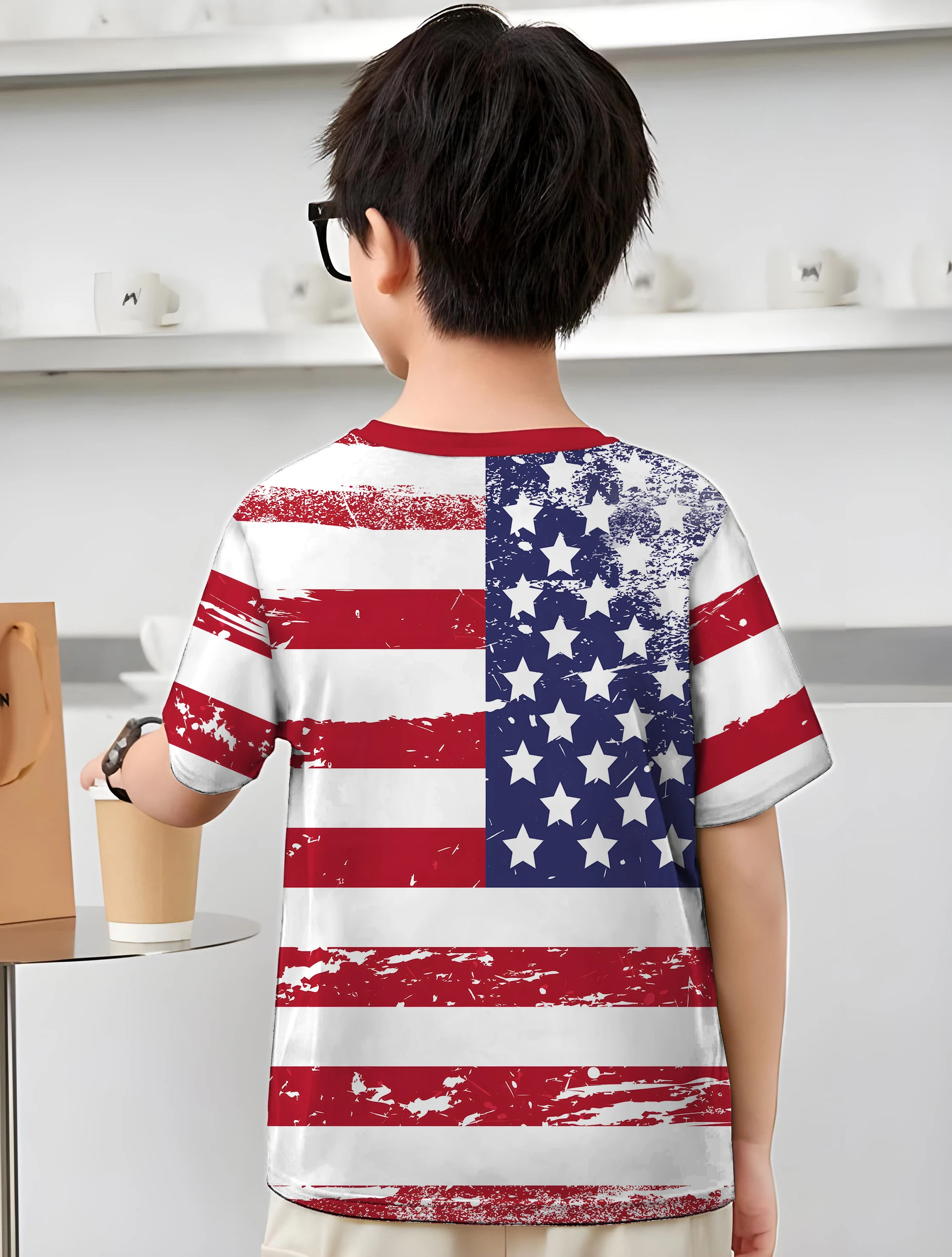 American Flag Clothing Boy Child T Shirt Outdoor Clothes for Children T-shirts for Boys 2024 Kids Clothes Children\'s T-shirt