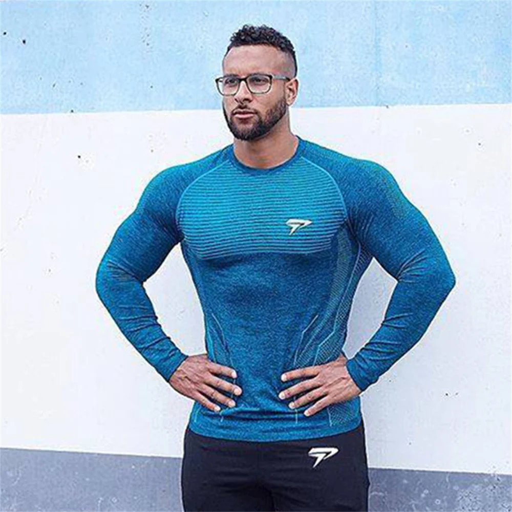 Men Compression Quick Dry Long Sleeve T-shirt Gym Fitness Training Shirt Male Running Jogging Sports Workout Tight Tees Tops