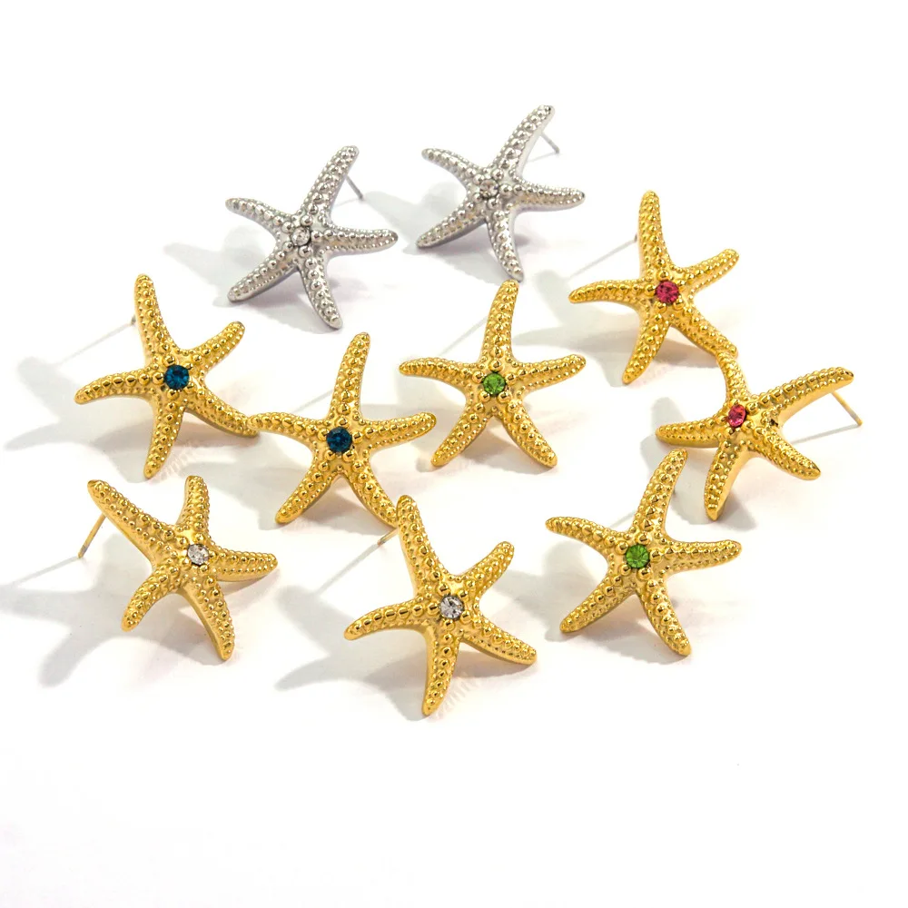 V. Multiple Color Beach Wind Sea Star Ocean Stainless Steel Earrings Gold Color Starfish Series Classic Earrings Wholesale