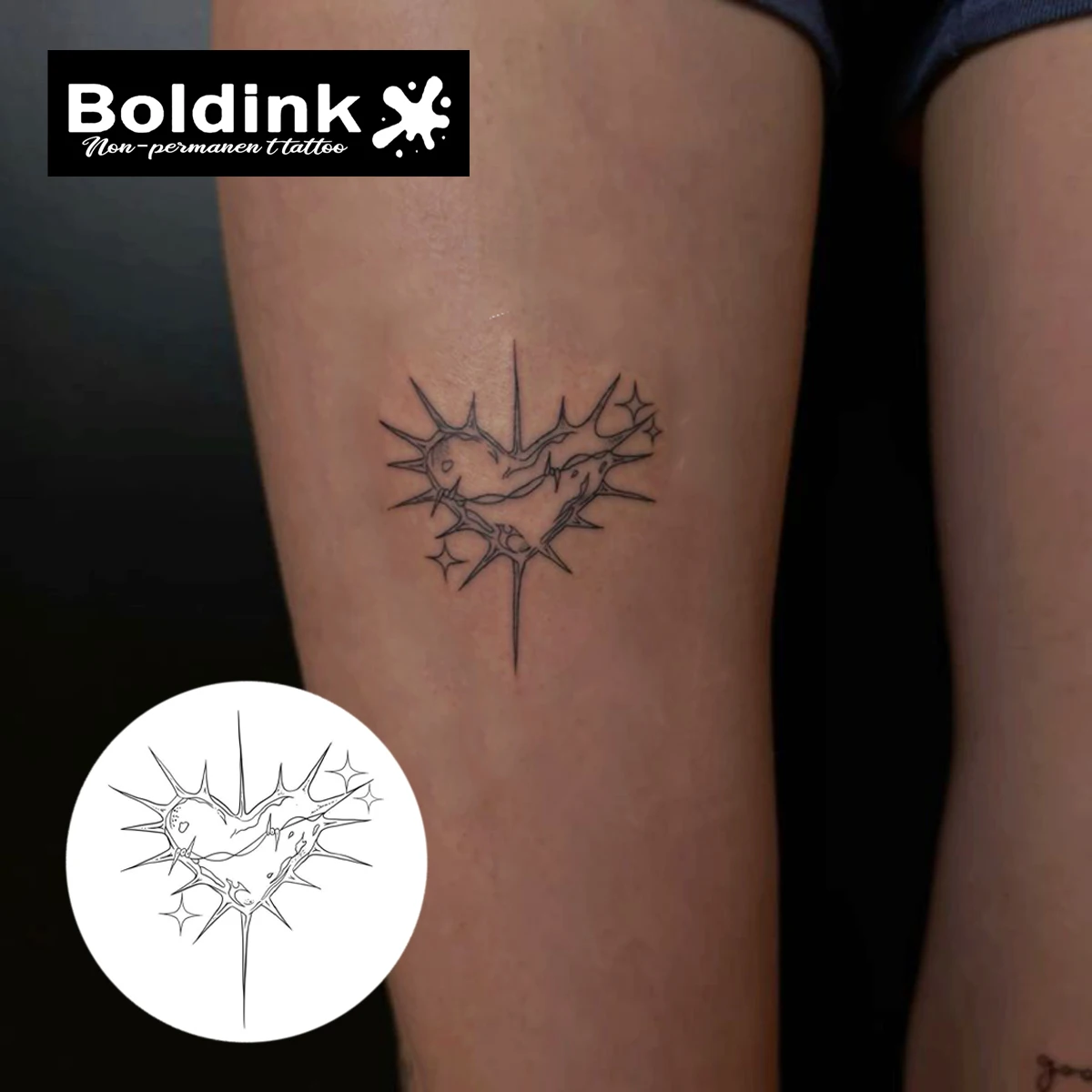 Thorned Lov Boldink Temporäres Tattoo, Letzt bis 15 Tage, neue Technologie, magischer, wasserfester, semi-permanenter Aufkleber.