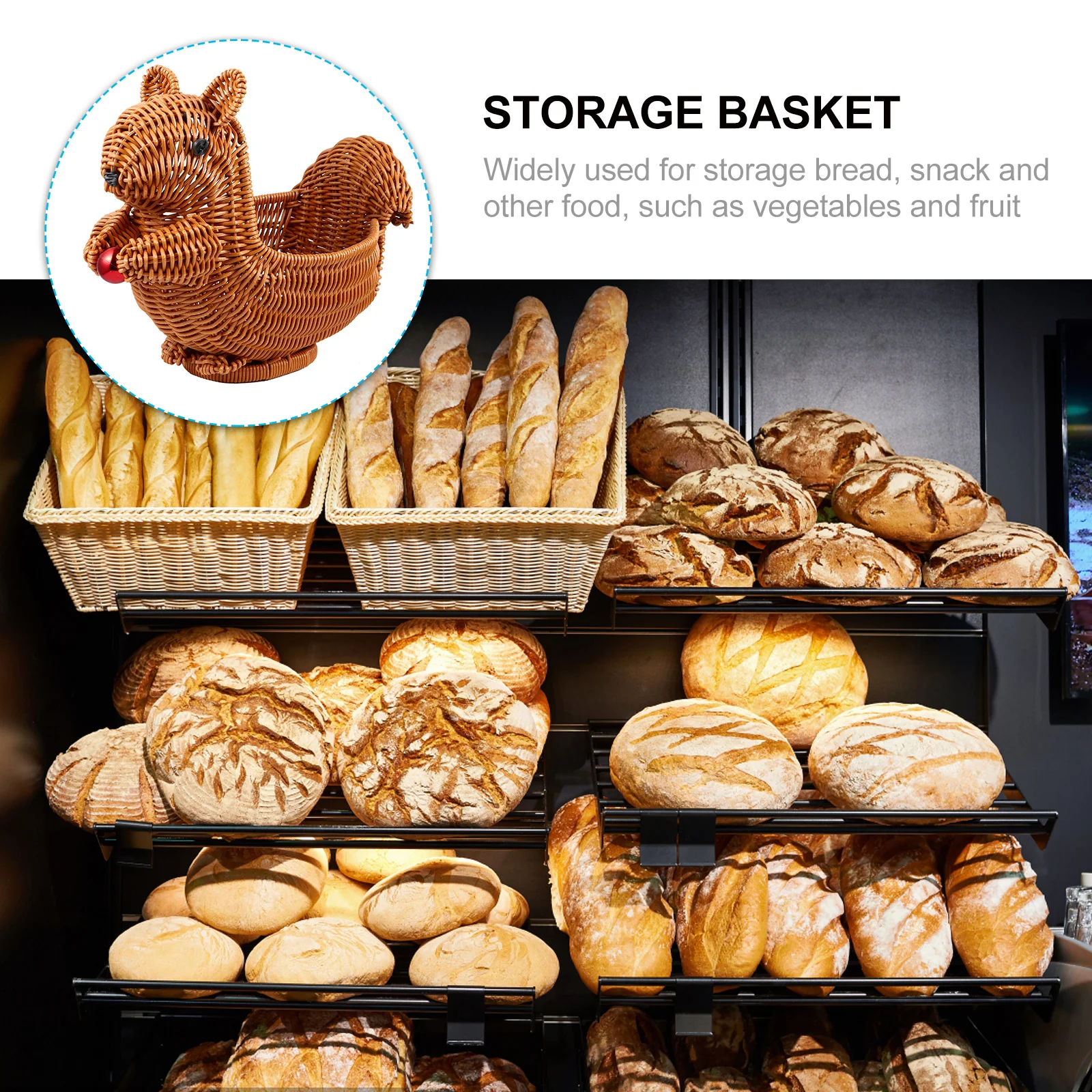 

1Pcs Squirrel Shaped Woven Basket Creative Simulation Rattan Fruit Holder Bread Storage Decorative Container for Living Room