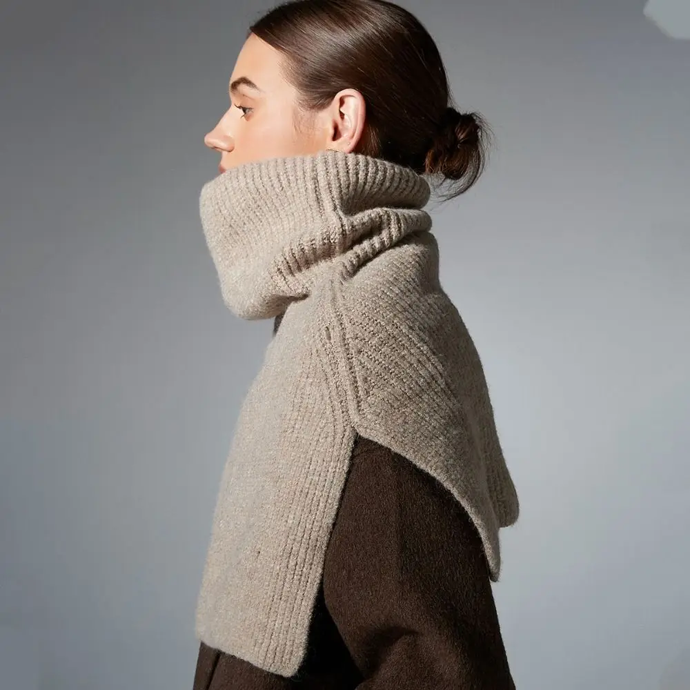 Einfacher Rollkragen-Strickpullover, warmer Damen-Umhang, dicker Damen-Winterschal, Studentenmodell – Detail 9