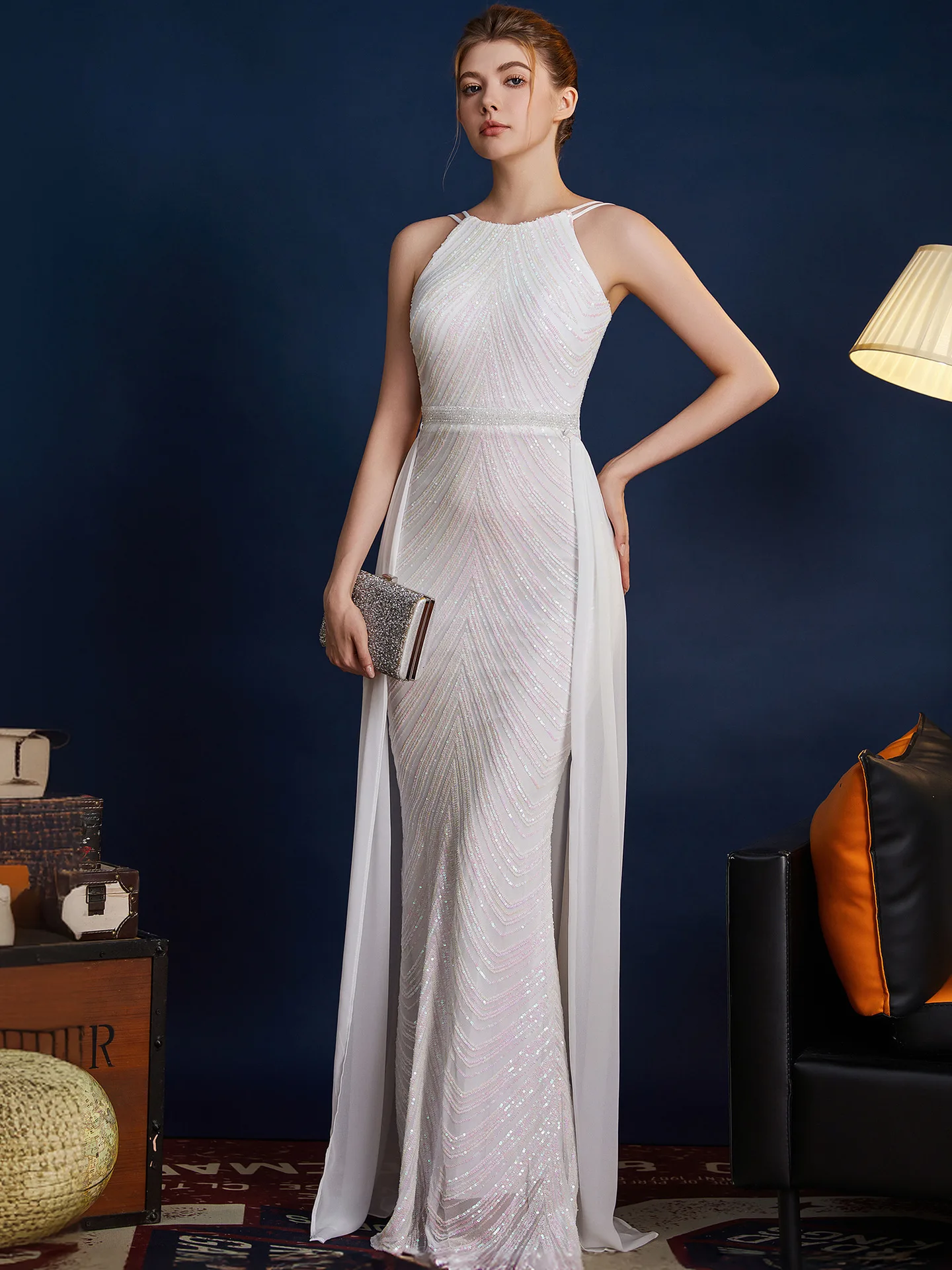 Evening Dress Women's Special Interest Light Luxury High-End Refined Grace Socialite Style Banquet Wear Sequined Long Dress