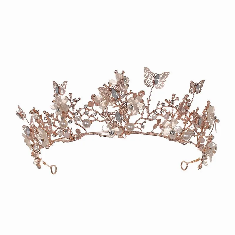 Handmade Crown Cross-border Butterfly Crystal Crown Headband Bride Wedding Headdress Veil