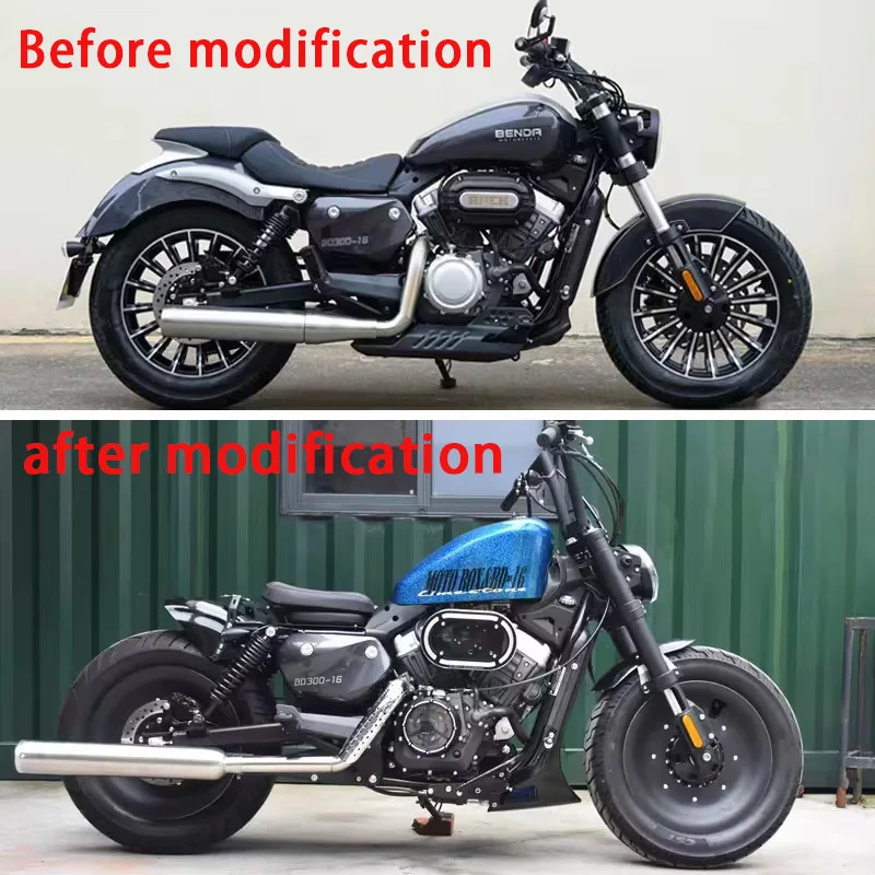 Modified Full Section Dual Exhaust System Low Deep Horse Sound Compatible with BENDA ROCK 250/300 Motorbike Upgrade Parts