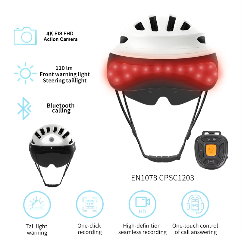 Casco de bicicleta 4K para mujer, luz azul para motocicleta, Scooter Eléctrico, tira Led para luces recargables, freno Ultra