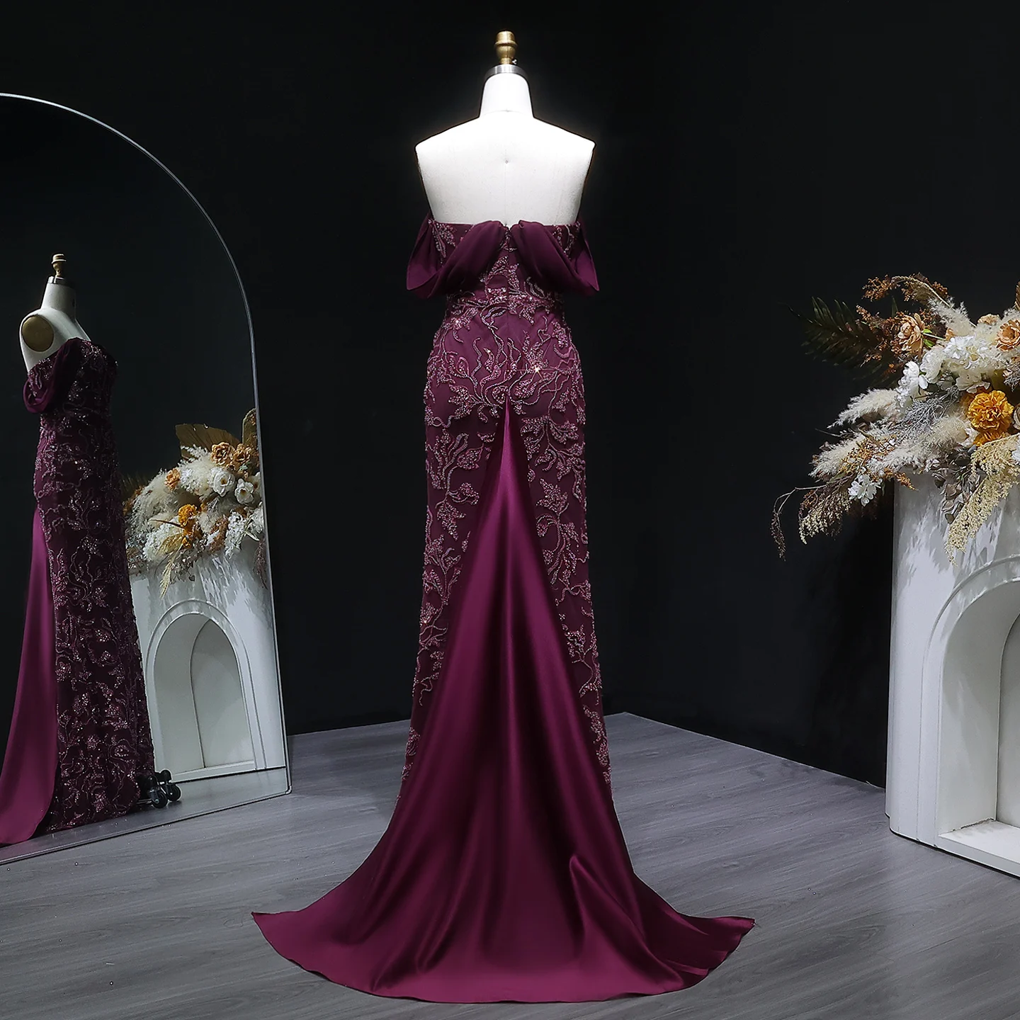 Sharon Said Elegantes Schulterfreies Abendkleid Meerjungfrau Perlenbesetztes Rückenfreies Ballkleid für Hochzeitsfeier SS622 Maßanfertigung – Detail 23