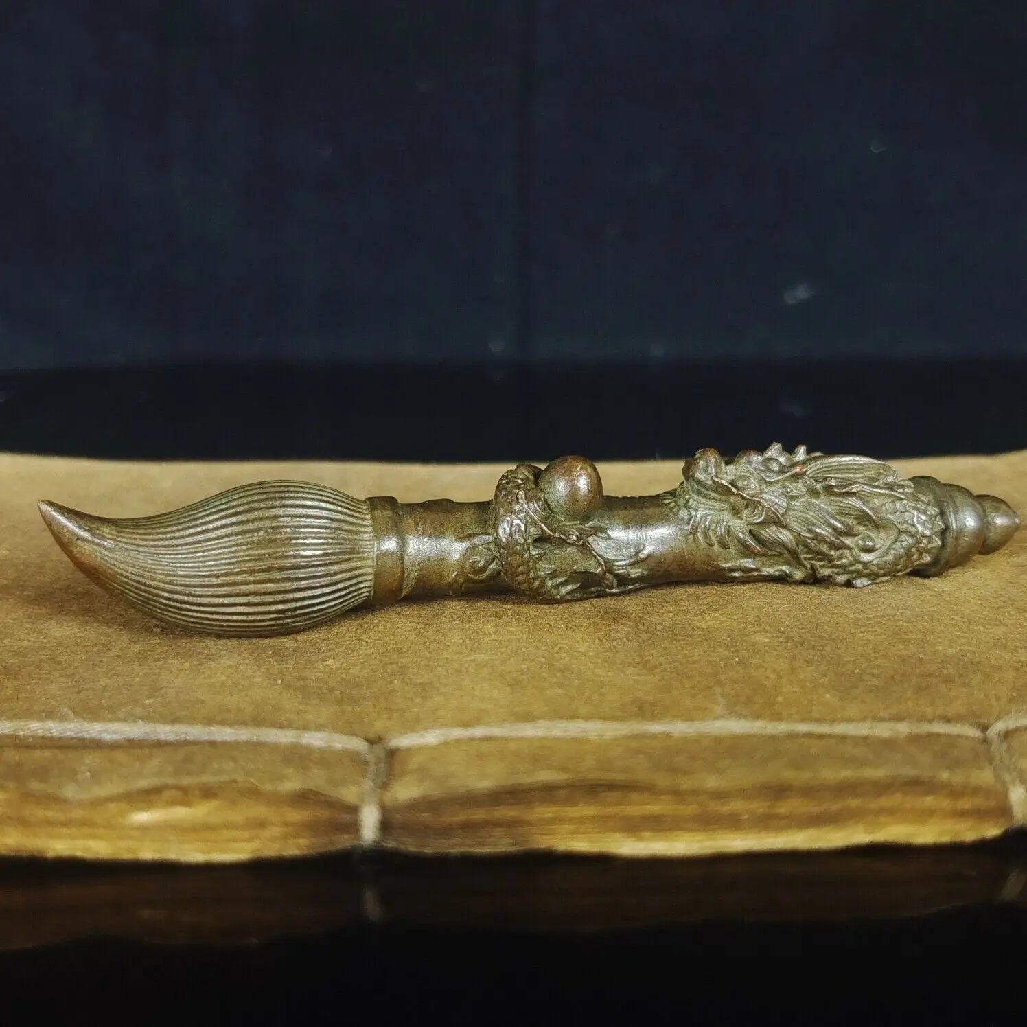 

Bronze Pan Dragon Pen Ornament Statue Chinese Antique