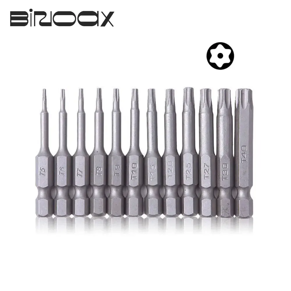 Set di punte Torx da 12 pezzi punte a stella magnetiche antimanomissione da 50mm T5-T40 Set di punte da trapano per chiavi a cacciavite