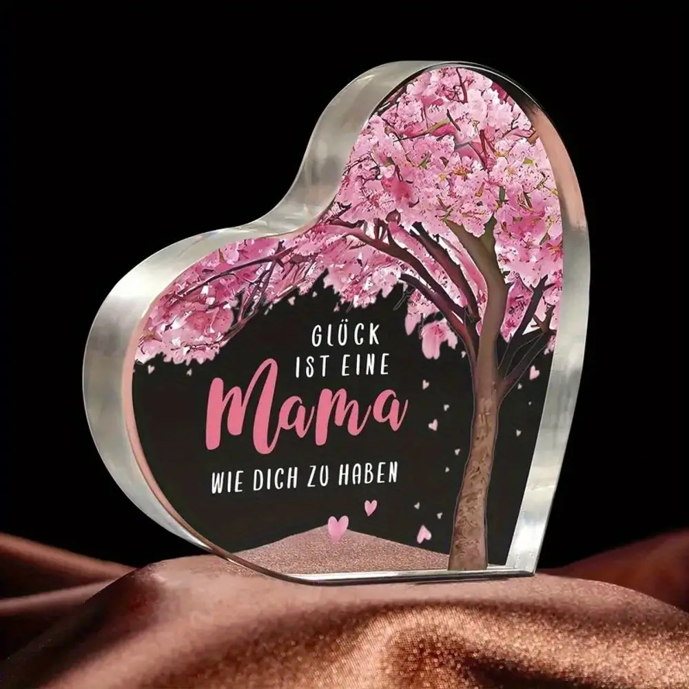 2D Heart Acrylic Mother's Day Gift Cherry Blossom & German Engraving Holiday & Photo Decor Collectible