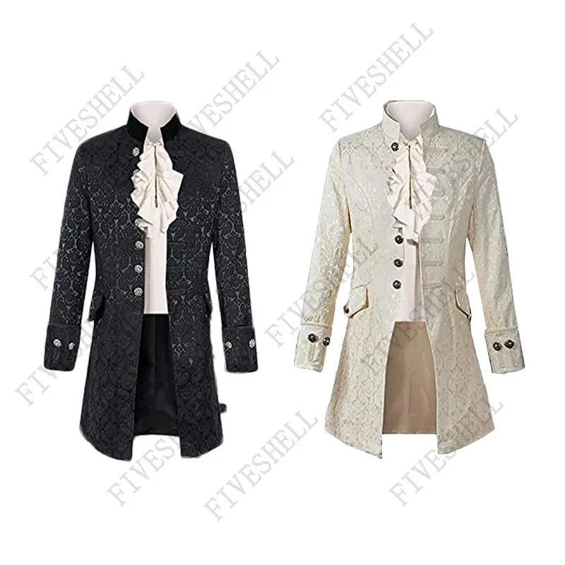 Medieval Vampire Cosplay Costume Steampunk Jacket Vest Coat Victorian Ghost Gothic Blazer Suits Stand Collar Trench Men's Shirt