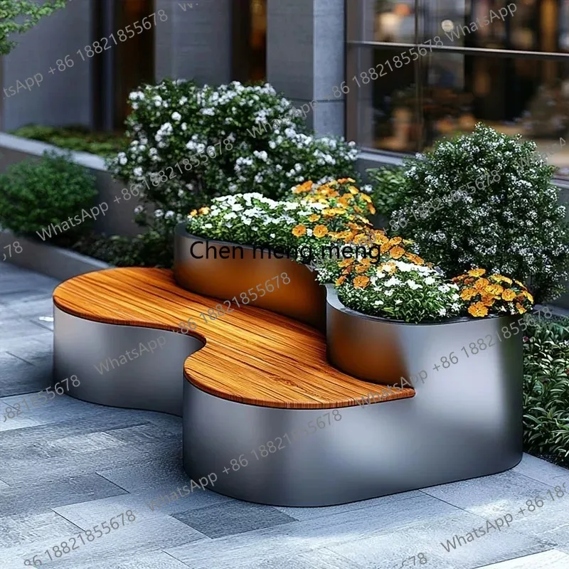 Nordic Minimalist Commercial Street Garden Bench Modern Creative Outdoor Planter Seat Courtyard Park Rest Area Furniture