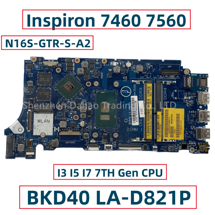 Laptop Motherboard para Dell Inspiron 7460 7560 Vostro 5468 5568 I36006u I57200u I7-7500u Cpu 940mx 2gb 4gb Bkd40 La-d821p