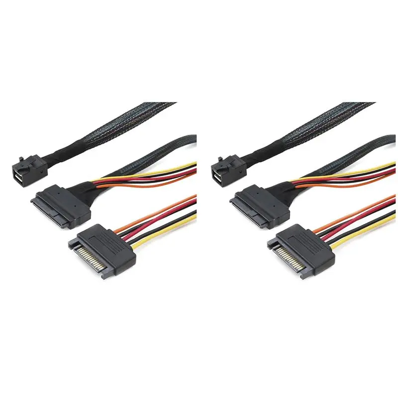 2X Built-In 12G Mini SAS HD To U.2 36P SFF-8643 To SAS U.2 SFF-8639 Cable With 15Pin SATA Power Supply, For U.2 SSD
