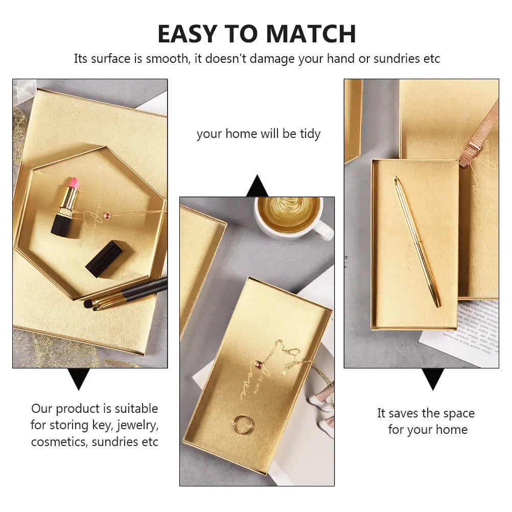 1Pcs Elegant Geometric Stainless Steel Tray Golden Finish Storage Basket for Makeup Jewelry Desktop Tidy Organizer Decoration