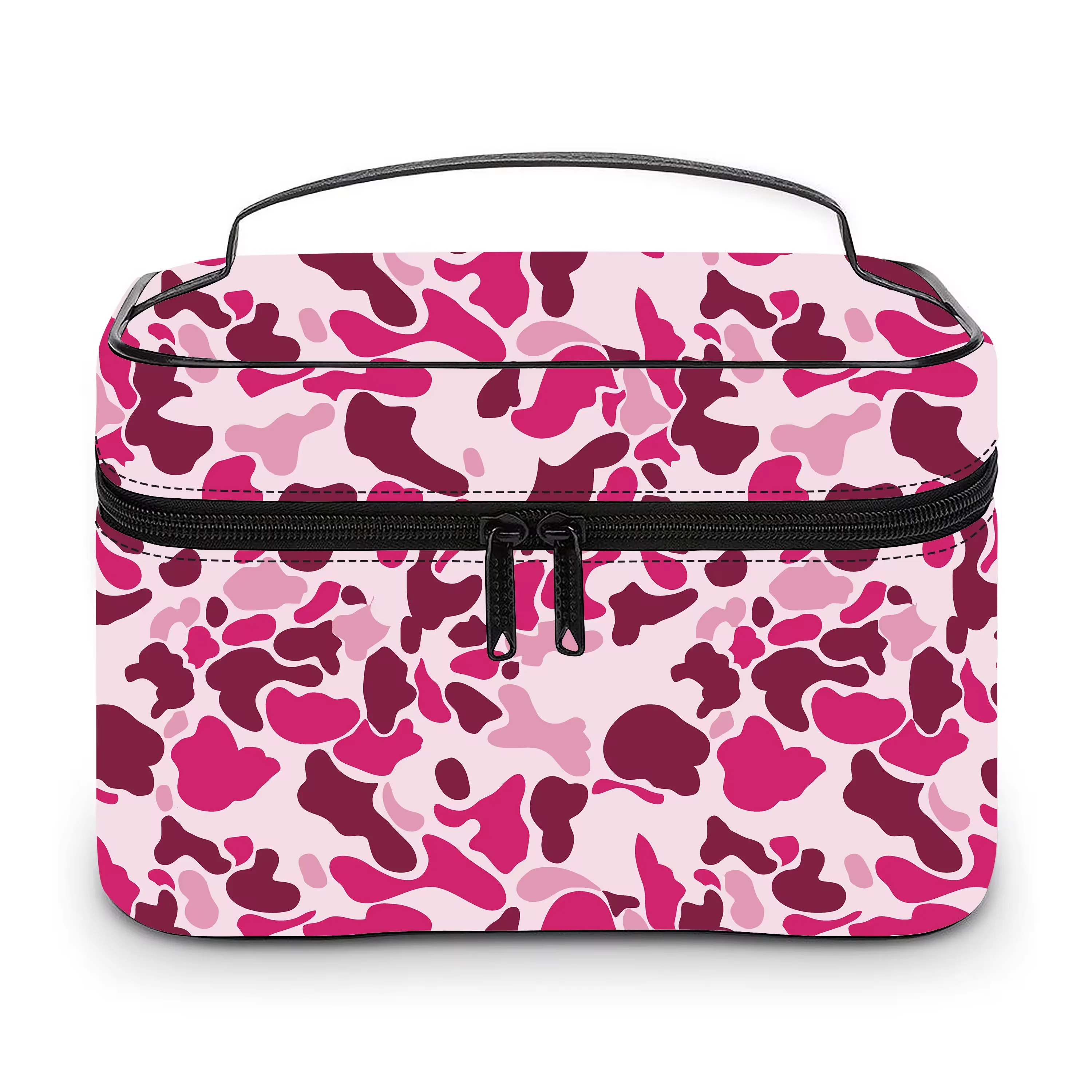New Lady Blush Pink Camo PU Handbag Bag Custom Cloud Camo with Double Zipper Handle Waterproof Handbag Travel Makeup Case