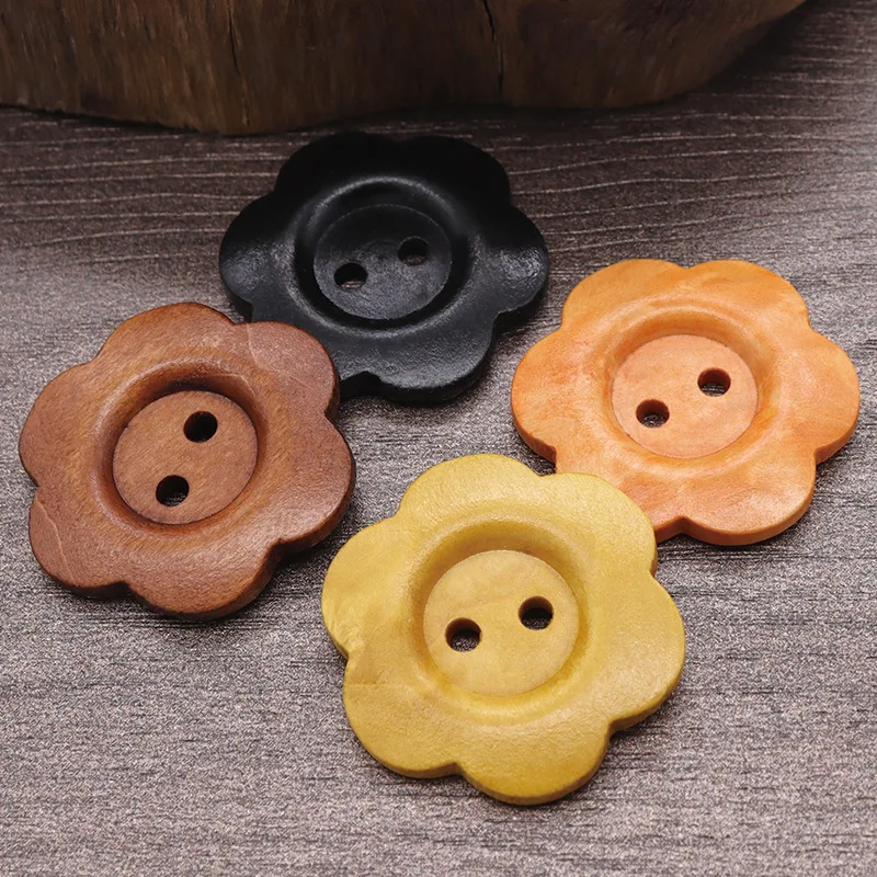 50Pcs DIY Wood Buttons Sewing Accessories Handmade Wood Crafts Clothing Sweater Decoration 2 Holes Wooden Vintage Button