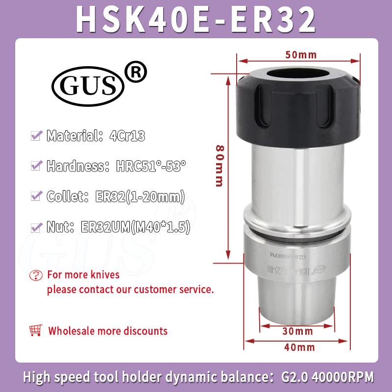 Imagem -06 - Suporte para Ferramentas Cnc Hsk Hsk25e Hsk32e Hsk40e Máquina Cnc Alta Velocidade Equilíbrio Dinâmico Suporte para Ferramentas de Troca Rápida Mandril de Pinça Er11 Er16 Er20