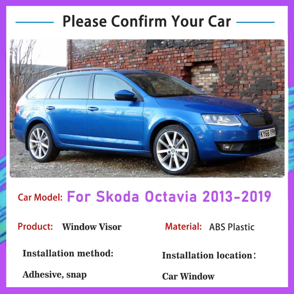 4x Deflectors For Skoda Octavia 3 MK3 5E 2019-2013 2014 2015 2016 Scout Auto Windshield Car Side Window Visors Trim Rain Eyebrow