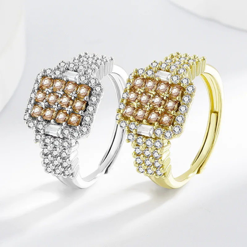 

Niche Design Honeycomb Zircon 925 Sterling Silver Women's Ring Simple and Cold Style Versatile Daily