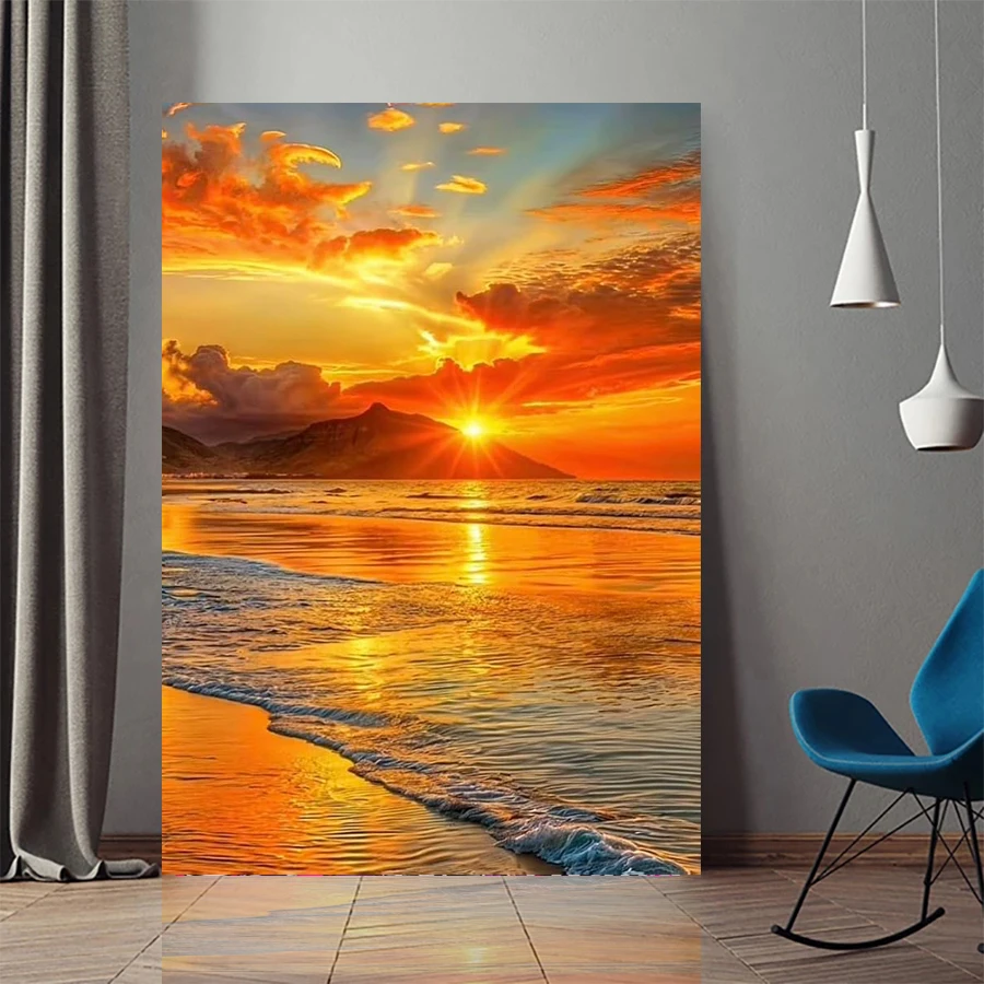 5D Adult Diamond Painting Set sunset glow ignites the clouds sea Beach Diamond Art embroidery Set full drill mosaic home decor