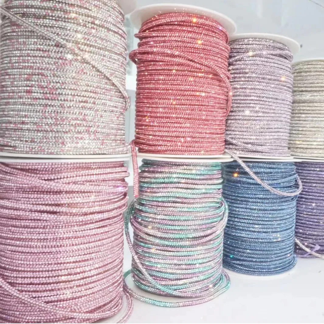 

4/6mm Rhinestone Cord 10-50Yard DIY Clothing Shoes Hats Bags Wedding Party Decoration Rhinestone Rope Sparkling Craft String