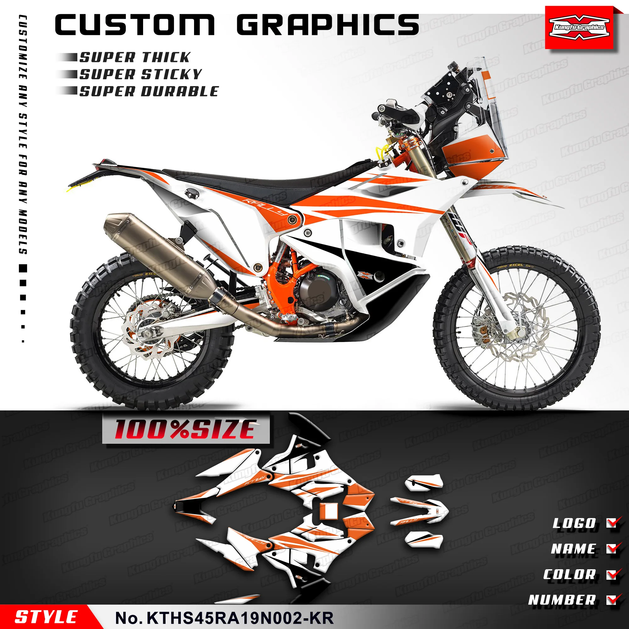 

Набор графических наклеек KUNGFU GRAPHICS для KTM Husqvarna Rally 450 2019 2020 2021 2022 2023, KTHS45RA19N002-KR