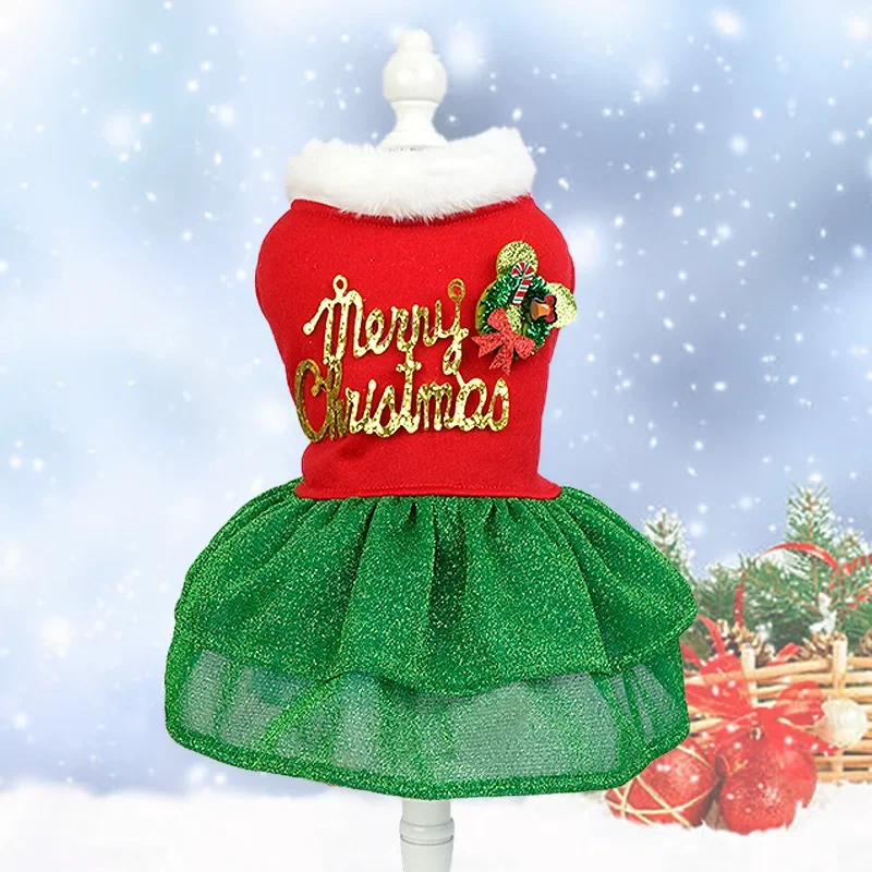 Pet Christmas Dog Clothes Skirts Dog Christmas Clothes Puppy Ropa Para Perro Hembra Vestidos Ropa De Gatos Cat Dress