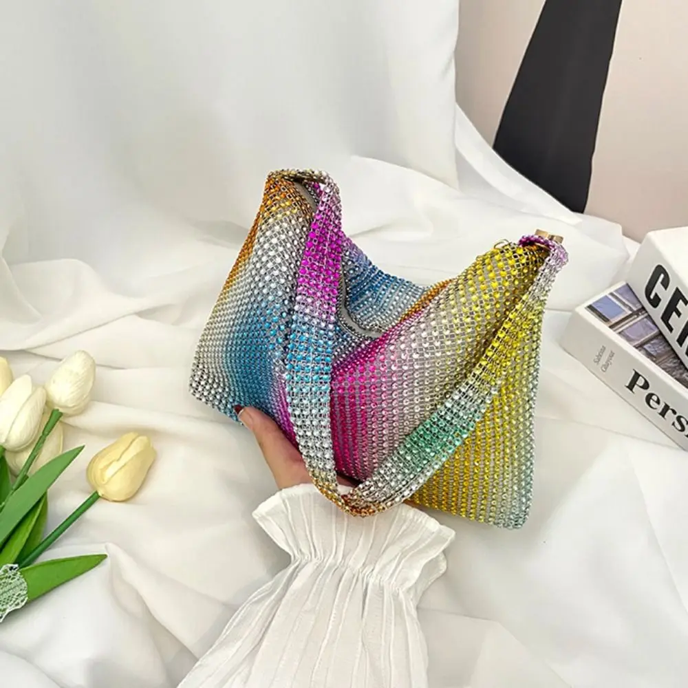 Einfache bunte Strass Handtasche glänzende Reiß verschluss Strass Achsel Tasche koreanischen Stil Make-up Tasche Strass Umhängetasche Mädchen