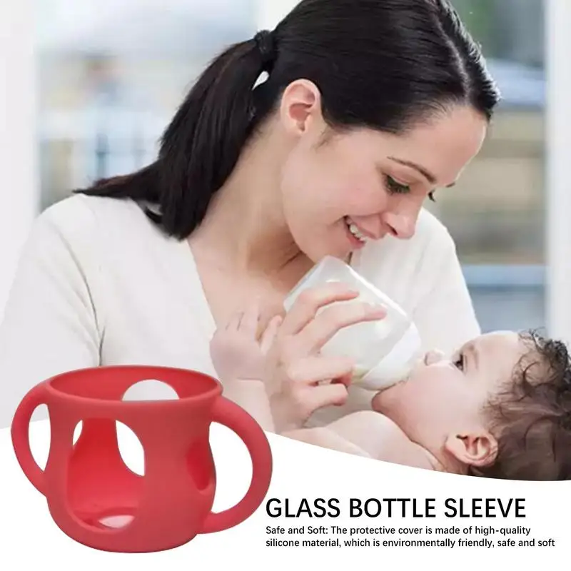 Glass Baby Bottle Silicone Sleeve Feeding Bottle Holder With Handles Anti Breakage Bottle Holder Anti-Drop And Shockproof Sleeve