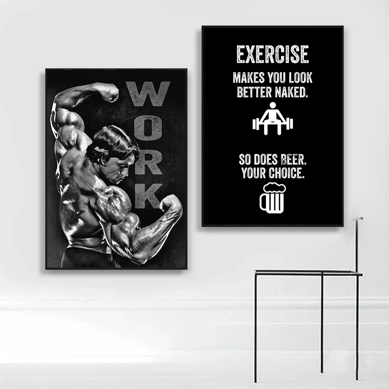 Arnold Walker Arnold Schwarzenegger works hard Inspirational phrase Poster Mural Living room Bedroom Gym Decorative Canvas