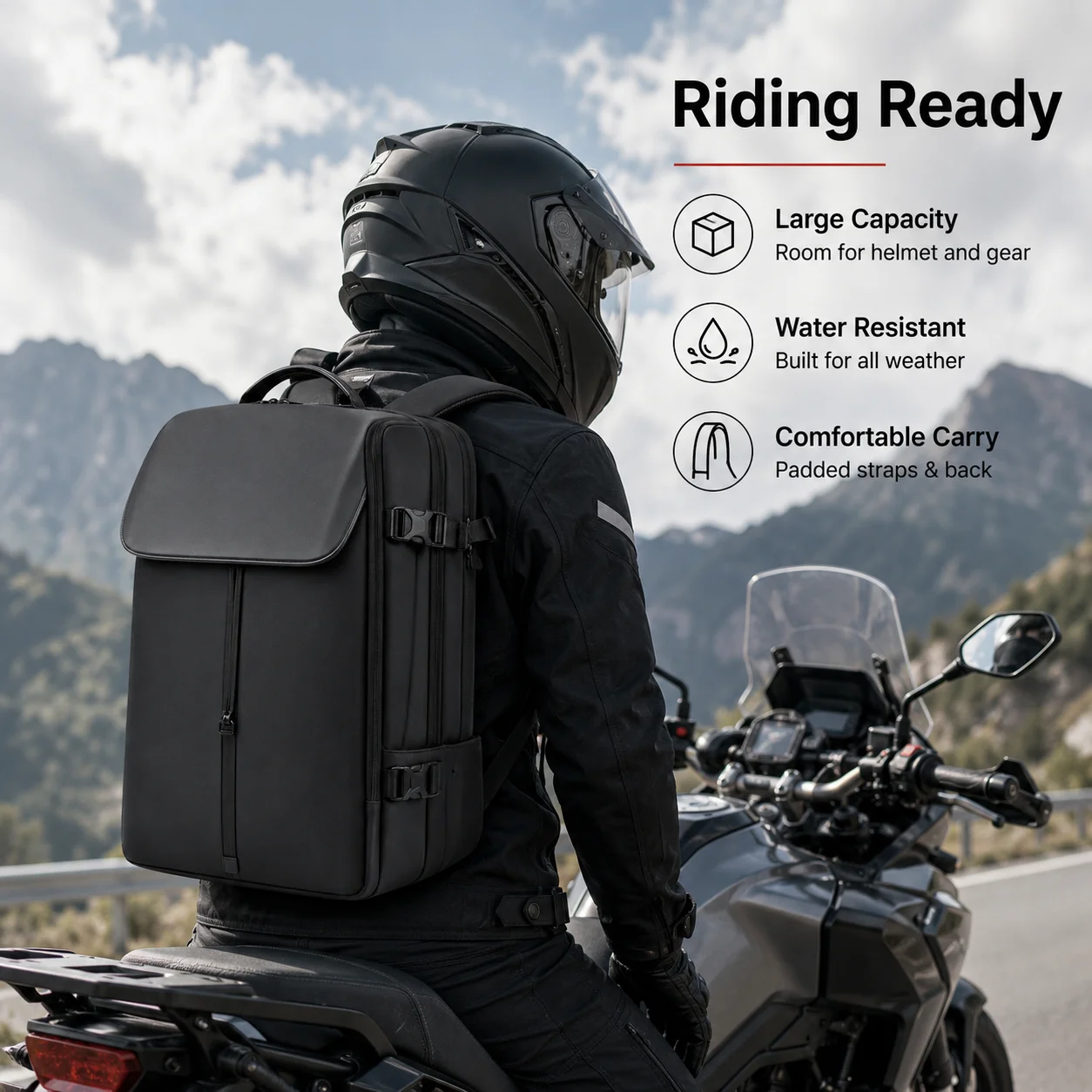 Motorcycle Riding Waist Pack Men Large Capacity Water Resistant Adjustable Crossbody Chest Shoulder Bag Black