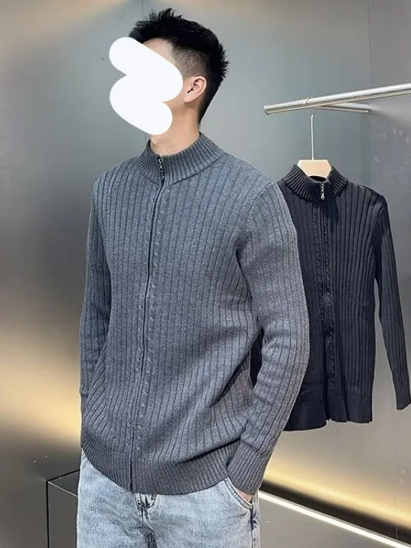 

Мужской кардиган Slim Fit из трикотажа, весна-осень, повседневный, брендовый, в полоску, с воротником-стойкой, для отдыха, трикотажная одежда Haome