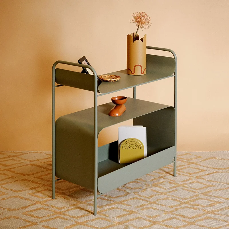 

Shelving unit candy-inspired curved metal console table and bar cart, handmade