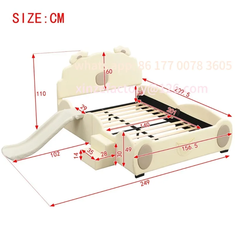 سرير كرتوني 140*200 سم قابل للتخصيص، سرير أطفال، سرير دب، مزود بشريحة وسلم، مادة PU، سهلة التنظيف #6